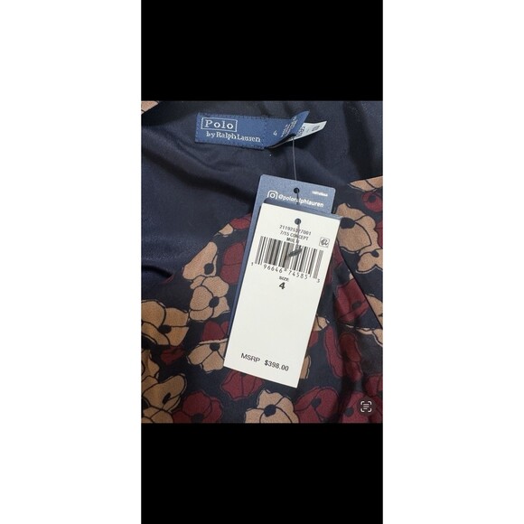 Polo Ralph Lauren Georgette Tie-Neck One-Shoulder Blouse 4 Chiffon Chic Floral - Picture 5 of 13